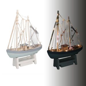 Wooden boat with led cm28.5xh41x8.5
