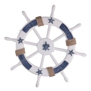 vintage wood design marine wheel w/ rope