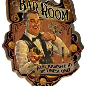 Embossed metal design sign bar room