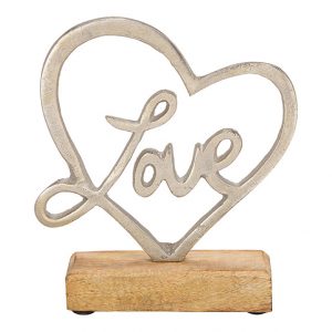 unique silver metal and wood design love with hearth