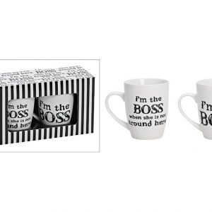 CERAMIC COFFEE MUGS im the boss  set of 2 pcs