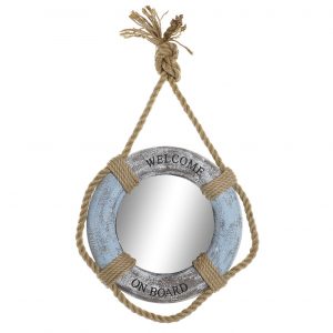 HANGING VINTAGE MARINE MIRROR WITH ROPE DESIGN