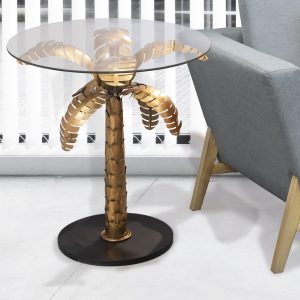 METAL PALM TREE DESIGN TABLE WITH TOP GLASS