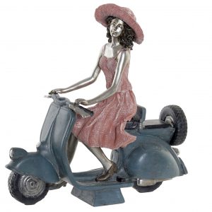 RESIN ART FIGURE LADY ON VESPA