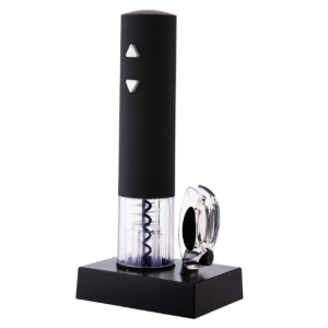 COMFORTABLE AND PRACTICAL ELECTRIC CORKSCREW TO OPEN BOTTLES WITH CORK AND SILICONE CAPS AND AVOID BREAKING THE CAP NO BATTERIES ARE NEEDED BECAUSE THE SELF-CHARGING BASE ALWAYS KEEPS THE PRODUCT READY TO USE