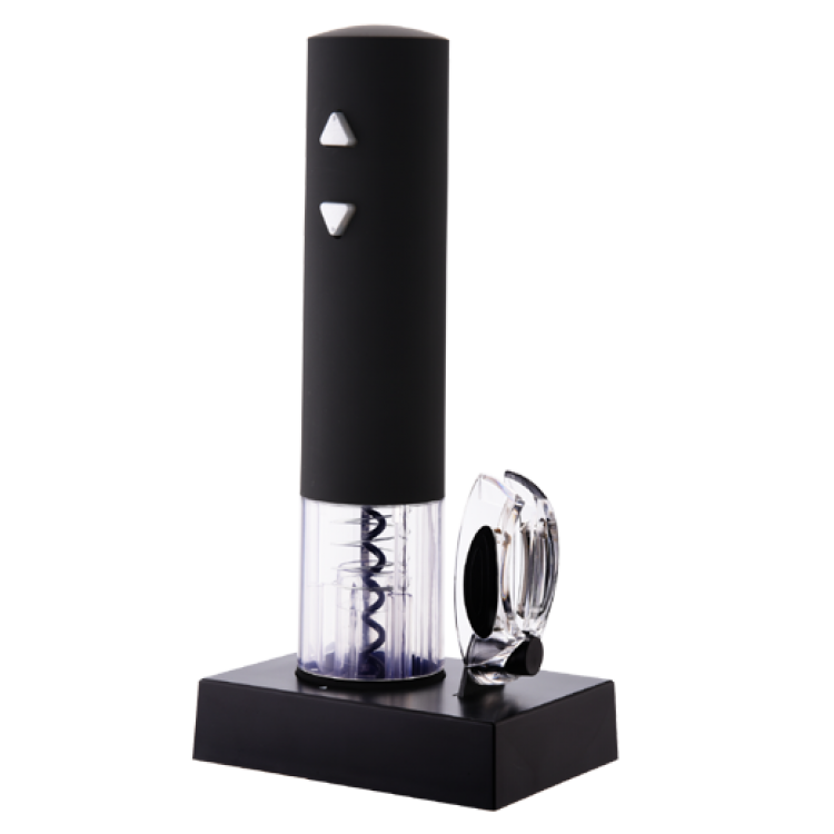 COMFORTABLE AND PRACTICAL ELECTRIC CORKSCREW TO OPEN BOTTLES WITH CORK AND SILICONE CAPS AND AVOID BREAKING THE CAP NO BATTERIES ARE NEEDED BECAUSE THE SELF-CHARGING BASE ALWAYS KEEPS THE PRODUCT READY TO USE