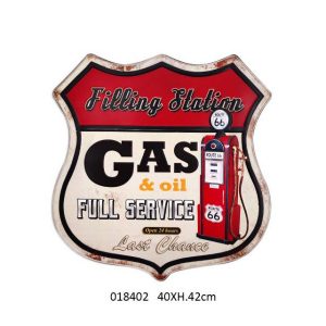 METAL SIGN EMBOSSED VINTAGE GAS FILLING STATION DESIGN