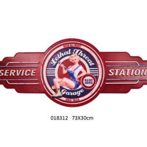 VINTAGE METAL SIGN SERVICE STATION GARAGE U.S.A EMBOSSED DESIGN