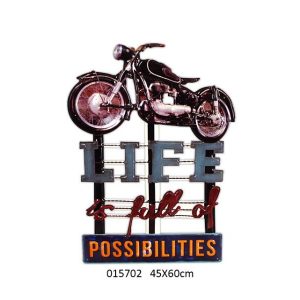 VINTAGE METAL SIGN EMBOSSED MOTO LIFE IS FULL OF POSSIBILITIES DESIGN