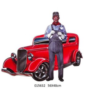 VINTAGE METAL GAS STATION MAN & VAN EMBOSSED SIGN U.S.A DESIGN