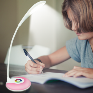Primary reading LED light with 3 levels of brightness adjustment (10-40-100%) Base with multicolour touch adjustable light Adjustable flexible arm - Light color: cold white Led: 16 pieces Luminous flux: 120 ± 10lm Max brightness: 270 Lux 30 cm Light beam: 120 °
