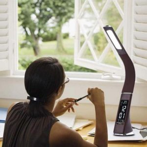 MULTIFUNCTIONAL LED TABLE LAMP TOUCH CONTROLS LIGHT AND DISPLAY ADJUSTMENT FLEXIBLE SILICONE ARM CLOCK WITH ALARM, CALENDAR AND THERMOMETER