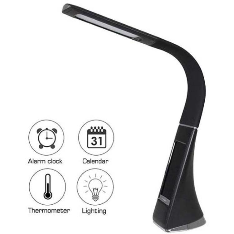 MULTIFUNCTIONAL LED TABLE LAMP TOUCH CONTROLS LIGHT AND DISPLAY ADJUSTMENT FLEXIBLE SILICONE ARM CLOCK WITH ALARM, CALENDAR AND THERMOMETER - Image 2