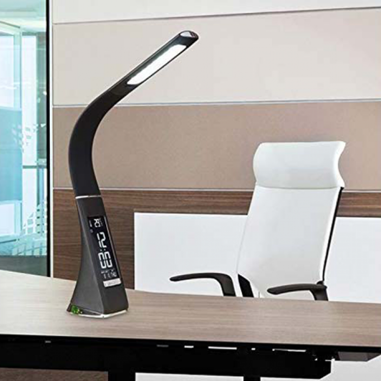 MULTIFUNCTIONAL LED TABLE LAMP TOUCH CONTROLS LIGHT AND DISPLAY ADJUSTMENT FLEXIBLE SILICONE ARM CLOCK WITH ALARM, CALENDAR AND THERMOMETER - Image 3