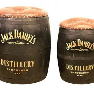 Jack D Black Wooden Barrel WITH  FAUX LEATHER Stools,