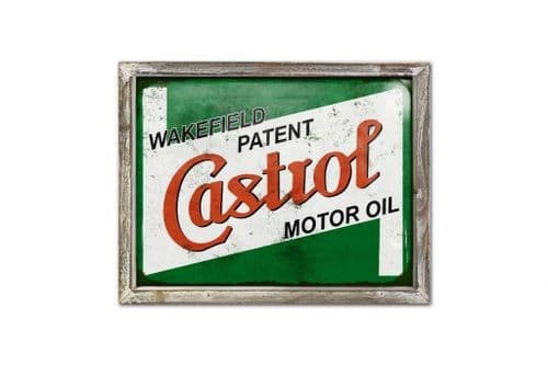 Castrol Motor Oil 44cm x 34cm Wood Framed Metal Art