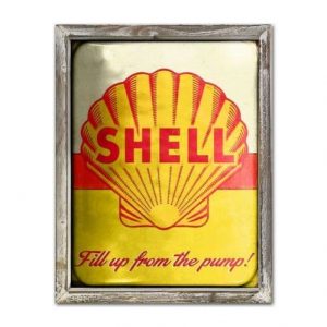 Shell Vintage 44cm x 34cm Wood Framed Metal Art