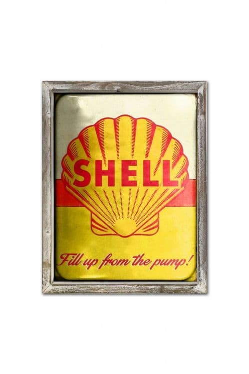 Shell Vintage 44cm x 34cm Wood Framed Metal Art