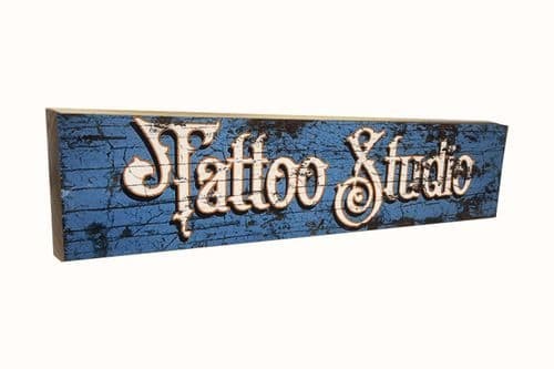 Tattoo Studios Aged Wooden Sign 50cm x12cm