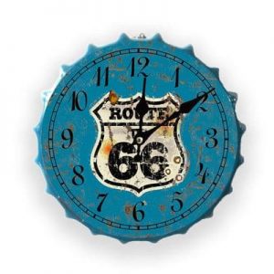 Route 66. 30cm Metal Wall Clock Bottle Top