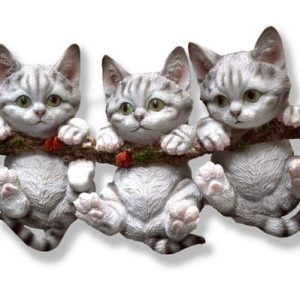 RESIN ART White Kitten Triplets On Branch