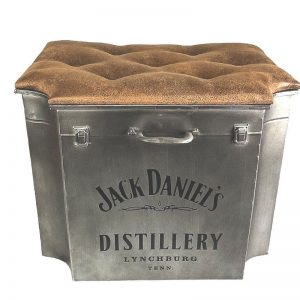 Vintage Iron Metal & Faux leather Storage Stool Jack Daniels
