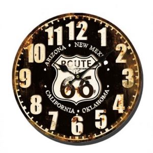 VINTAGE METAL WALL CLOCK EMBOSSED ROUTE 66