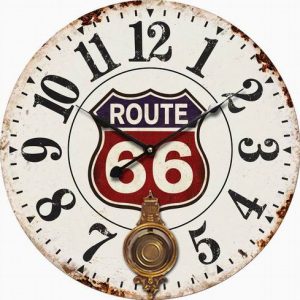 WOOD PENDULUM VINTAGE WALL CLOCK DESIGN ROUTE 66