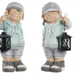 GARDEN GLASS FIBER  DESIGN CHILDREN HOLDING METAL LANTERN