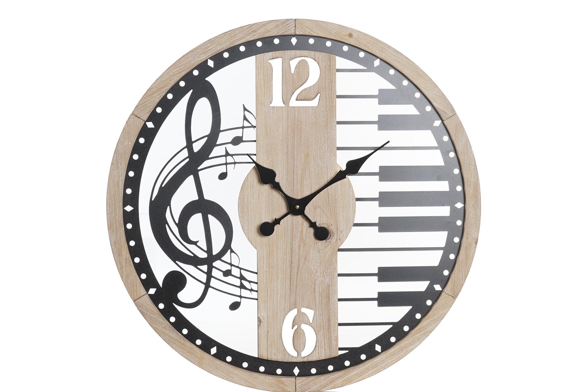 Wood & metal design music notes wall clock