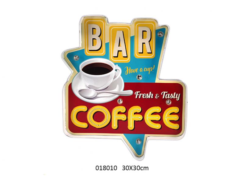 Led light . coffee sign . U.S.A design metal embossed sign battery operated