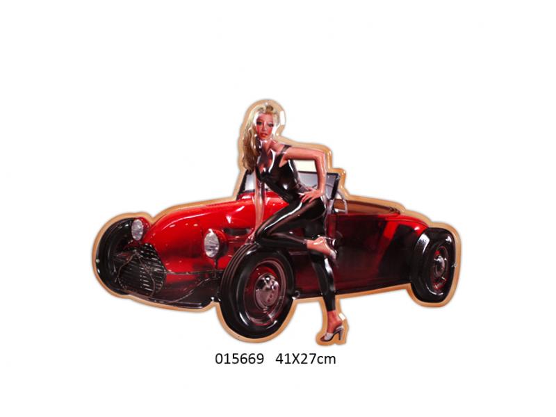 U.S.A american Car pin up sign metal embossed design