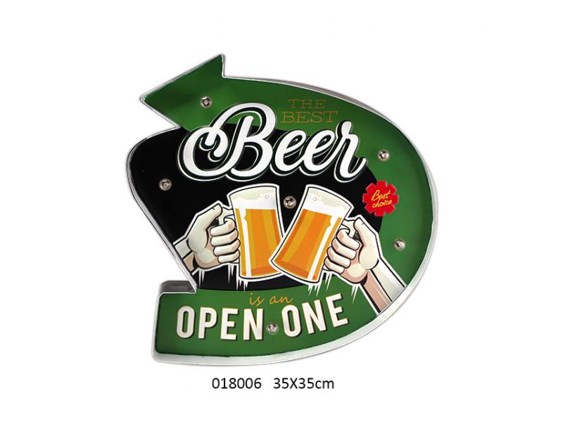 LED LIGHT DESIGN BEER EMBOSSED METAL SIGN