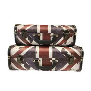 SET OF 2 PC VINTAGE LUGGAGE UK FLAG DESIGN