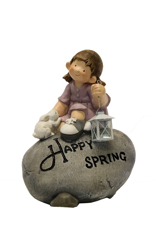 FIGURE SITTING ON STONE WITH LANTERN DESIGN