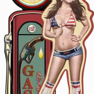 AMERICAN PIN UP GAS PUMP DESIGN METAL EMBOSSED SIGN