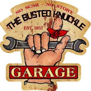 Metal embossed design U.S.A KNUCKLE GARAGE sign XL