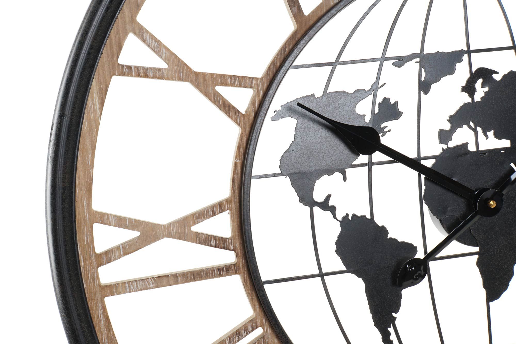 Wall clock wood & metal world map design - Image 2