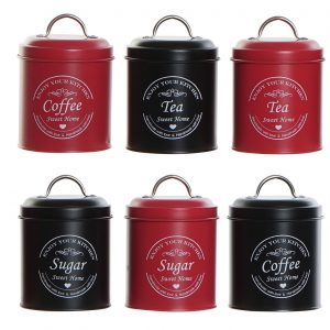 Red & black design sugar tea & coffee cans