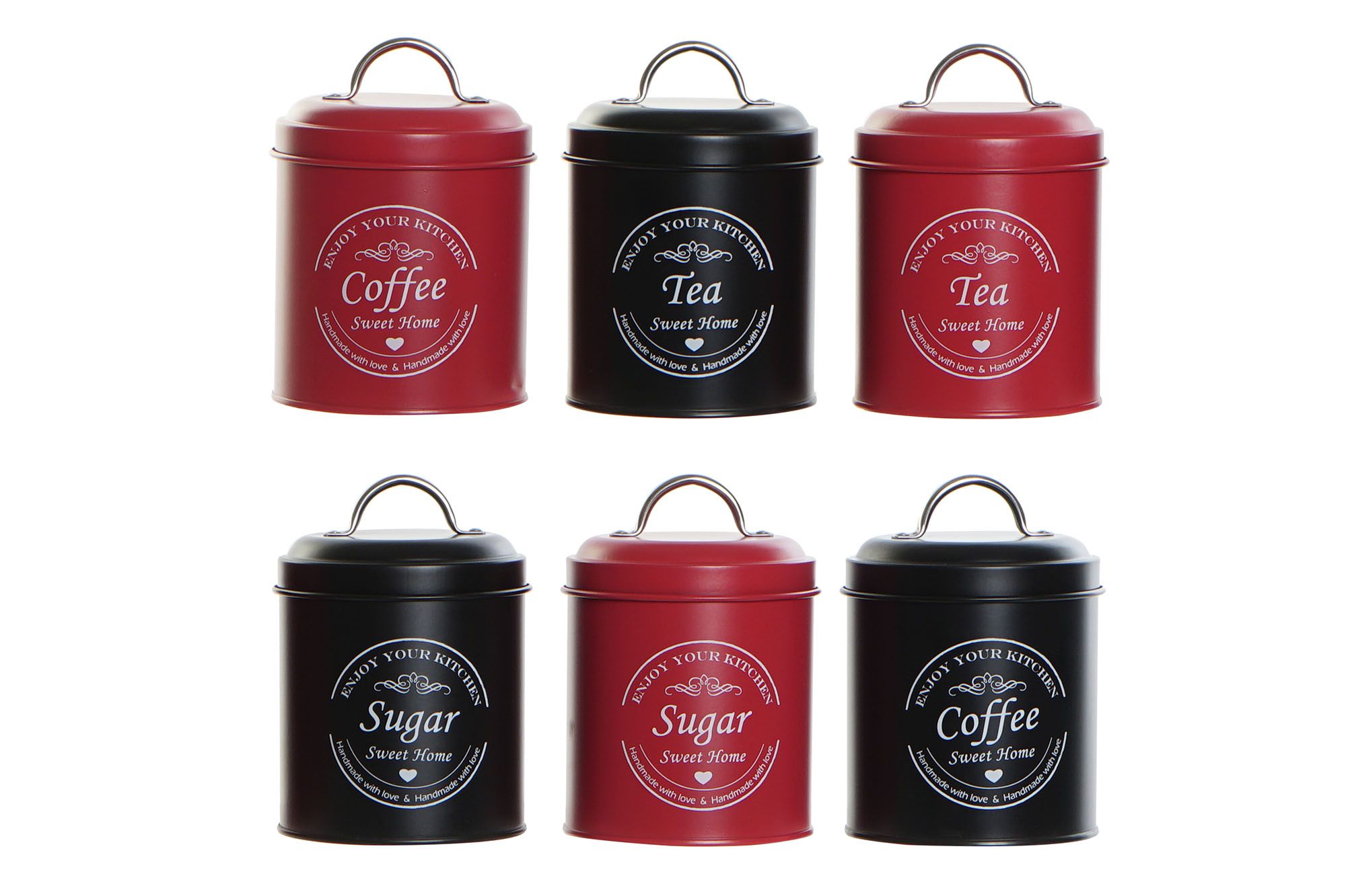 Red & black design sugar tea & coffee cans