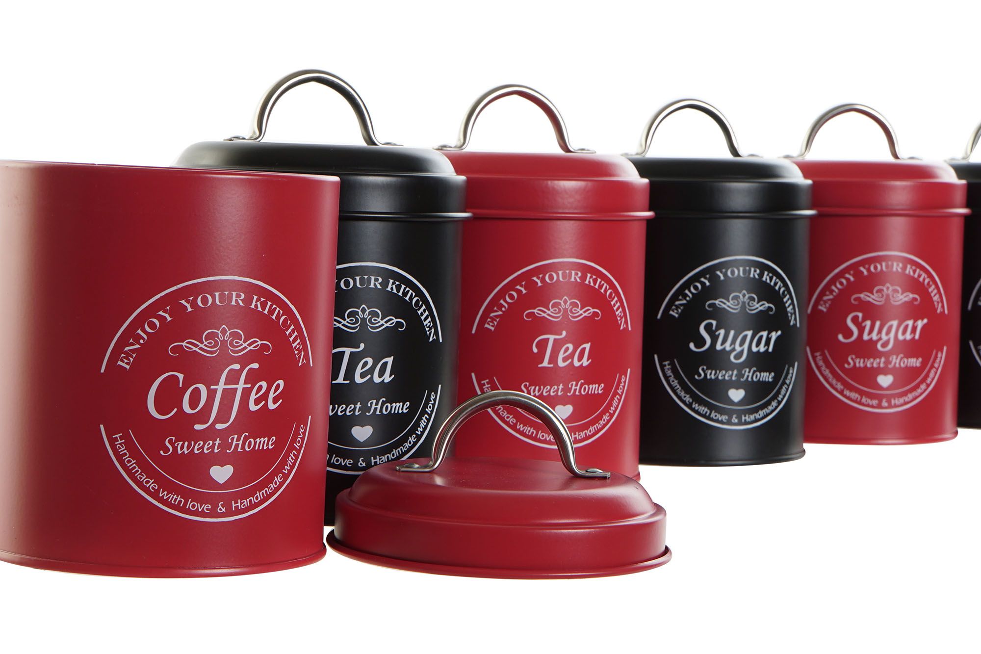 Red & black design sugar tea & coffee cans - Image 2
