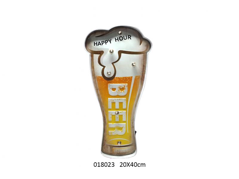 Led light . beer U.S.A design metal embossed sign battery operated
