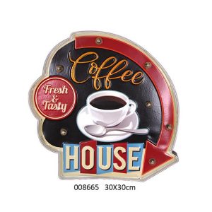 Led light . coffee sign . U.S.A design metal embossed sign battery operated