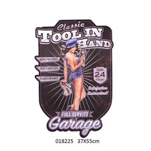 U.S.A TIN METAL SIGN EMBOSSED DESIGN TOOLS IN HAND