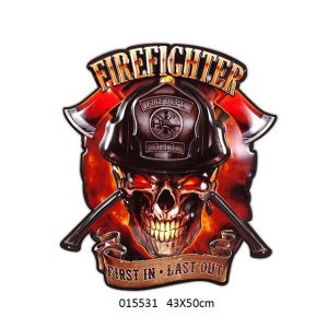U.S.A TIN METAL SIGN EMBOSSED  DESIGN FIRE FIGHTER 