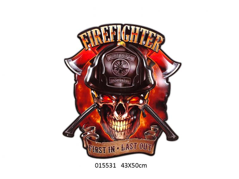 U.S.A TIN METAL SIGN EMBOSSED DESIGN FIRE FIGHTER