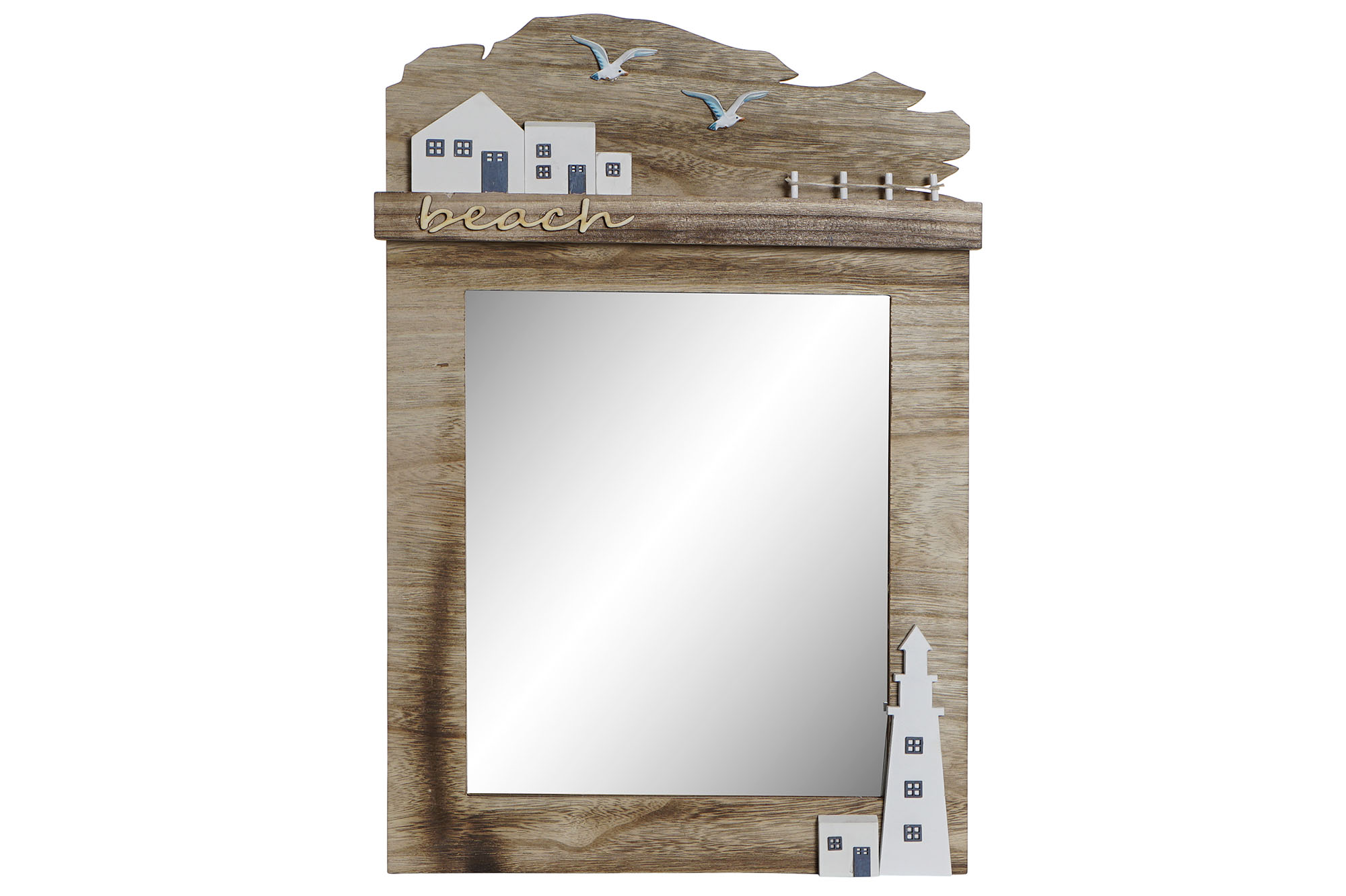MARINE DESIGN MIRROR WOOD LIGHTHOUSE NATURAL BROWN