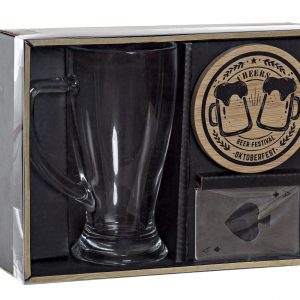 PITCHER SET 3 PCS. GLASS BAMBOO 23X18X7 BEER PRINTED