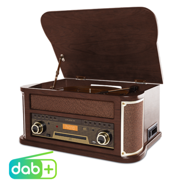 MAJESTIC TURNTABLE BLUETOOTH ENCODER USB SOCKET CD/ DAB + FM RADIO CASSETTE