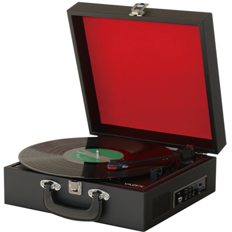 MAJESTIC TURNTABLE CASE 33/45 REVOLUTIONS BLUETOOTH ENCODER USB AUX-IN